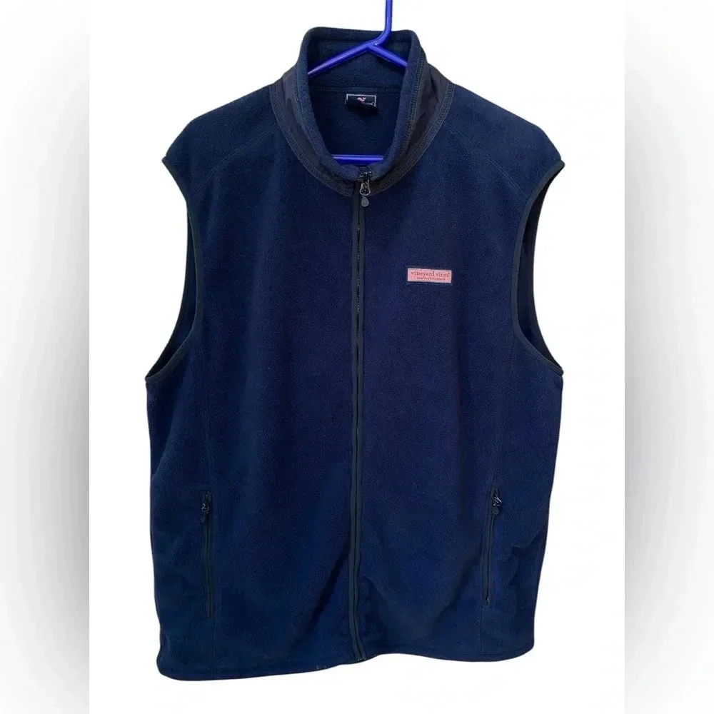 Vineyard Vines Tech Fleece Harbor Vest Men’s XL Navy Blue Full Zip Fall Preppy